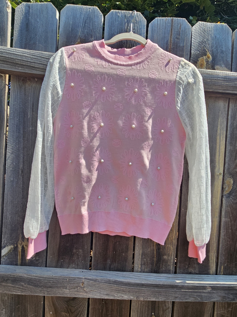 Handmade Vintage 80s Coquette Cottagecore Pearl Accents Pink Shirt